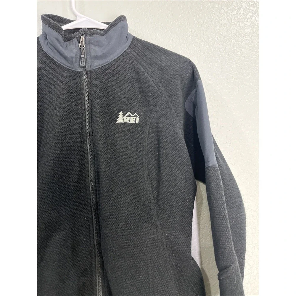 REI Womens Full Zip Fleece Jacket Sz M Black Trailmade Polartec Insulated Camp